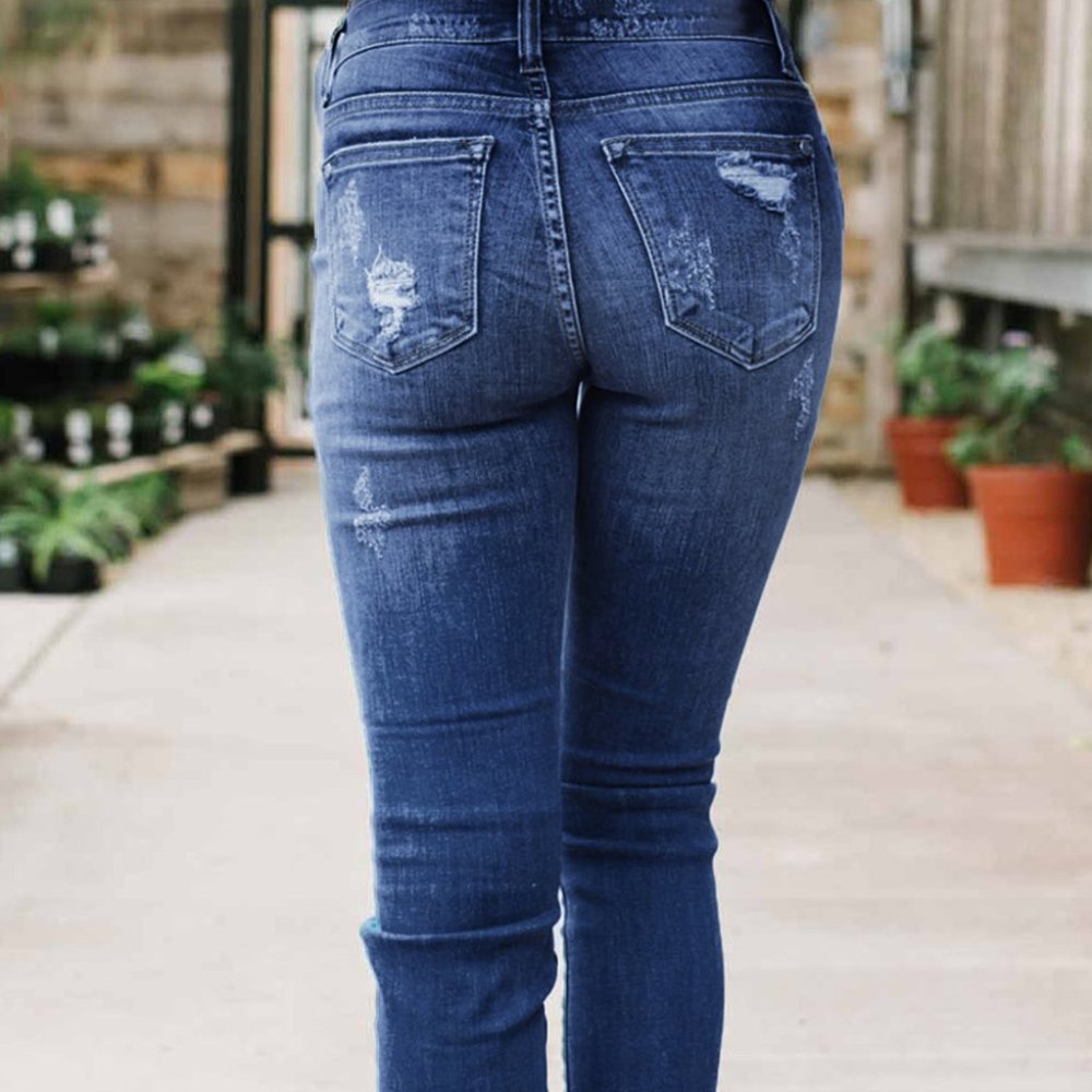 💜 New Distressed Plaid Patched Jeans - Picture 3 of 6